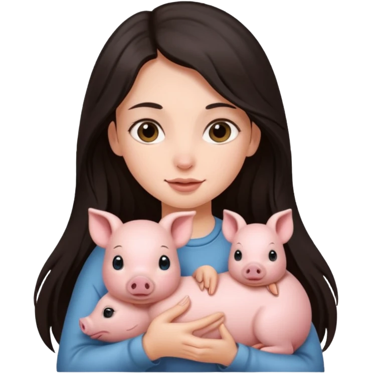 Ragazza bellissima capelli lunghi scuri con piccolo maialino  emoji