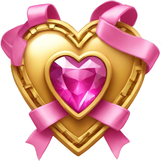 gold heart with pink gemstone and ribbons emoji