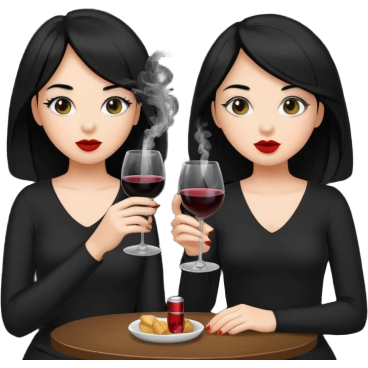 2 girls in black 1 smoking and other girl drinking wine both black hair  emoji
