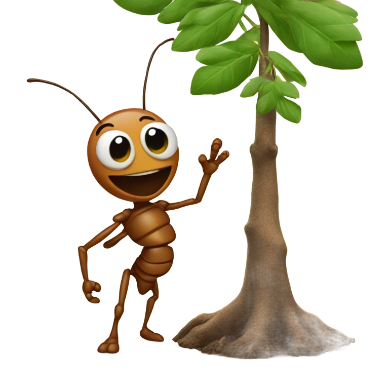an ant holds a tree in its paws emoji