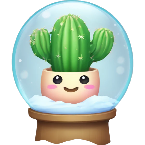 Kawaii colorful baby cactus in a snow water gnome globe emoji