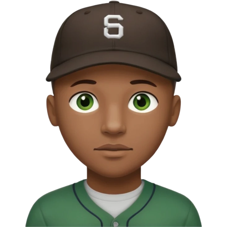 Black bald guy baseball cap only on the guy white girl brown hair green eyes emoji