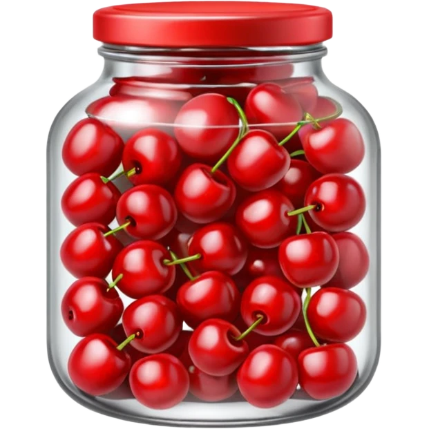 Realistic glass jar with silver metallic lid filled with maraschino cherries inside of it. emoji