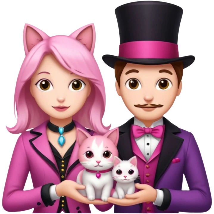 magician couple and their pet pink poopcat emoji