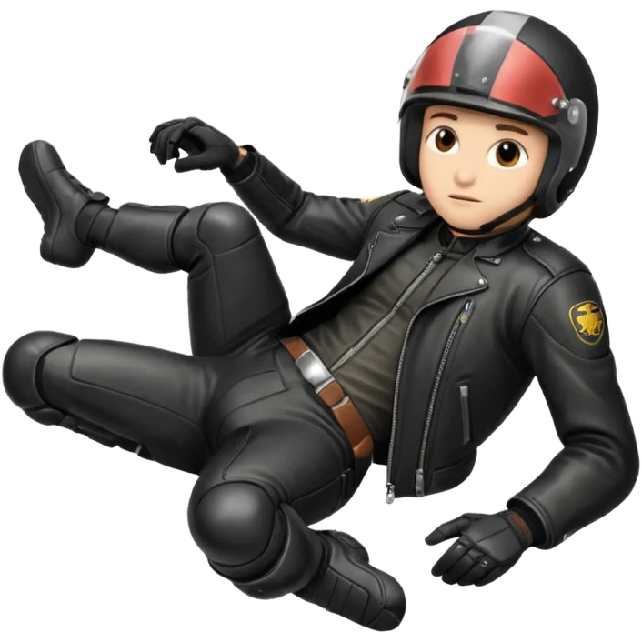 a motorcyclist lying on the ground who has just fallen emoji