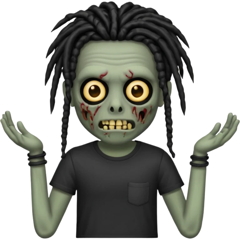 memoji iphone zombie with black dreads black tee and braces emoji