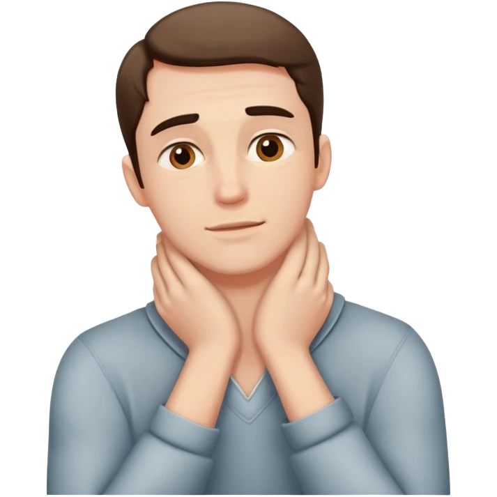 A guy with hands on his neck over lapping eachother emoji