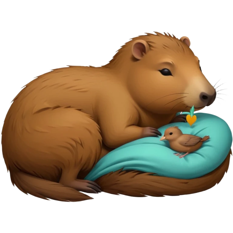 capybara sleeping peacefully with a bird emoji