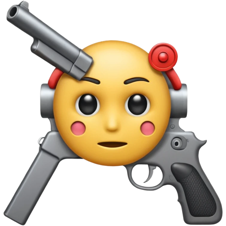 Emoji face with x for eyes and gun next to head emoji