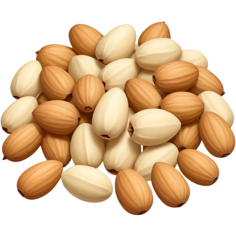 small cluster or gentle pile of pine nuts, no shell, smooth teardrop or slightly oval shape, pale ivory to light beige color, soft matte texture, natural and raw, slight size and shape variation, 3D-rendered, clean, minimal, soft shadows, no faces or packaging, emoji scale emoji
