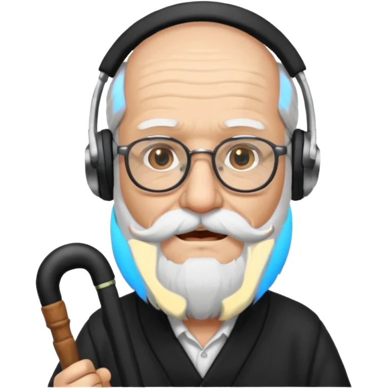 Anciano barba blanca larga bastón aufifono lentesb emoji
