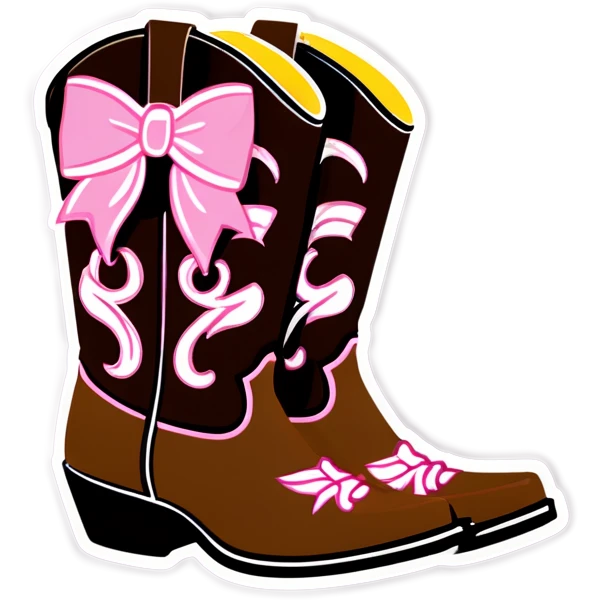 Brown Glamorous Western boots with pink bow emoji