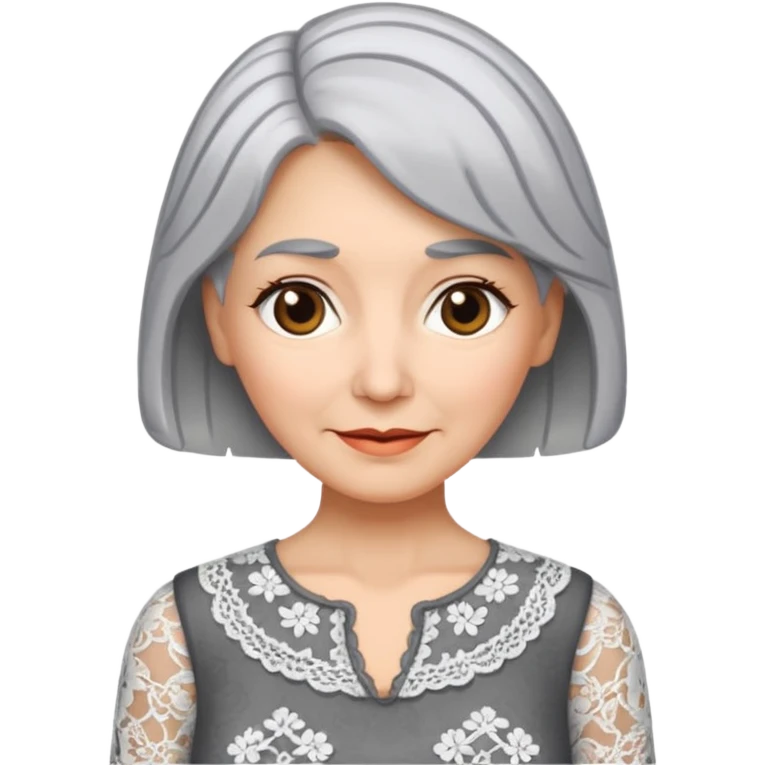 grey haired woman with lace patterned top emoji