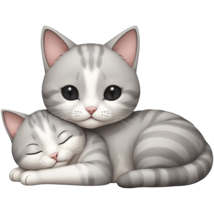 grey and white small cat with its eyes closed lying down leaning on his elbow with his paw curled under his head holding it up emoji