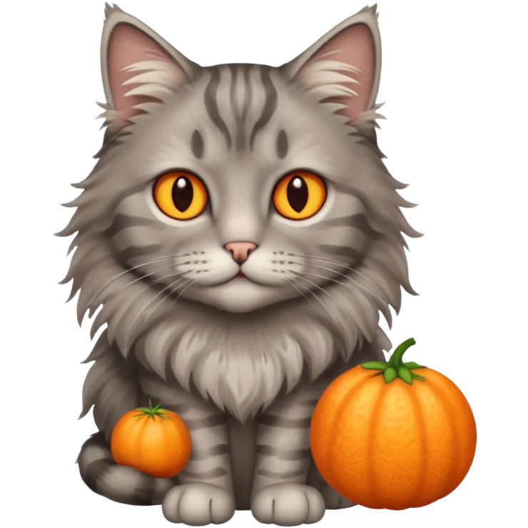 longhair grey tabby cat with orange eyes sitting emoji