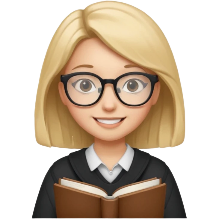 A student, girl, wearing glasses, hold book in front of their chest emoji