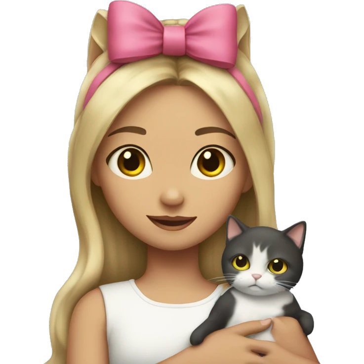 Girl with a bow headband and a cat in her arms emoji