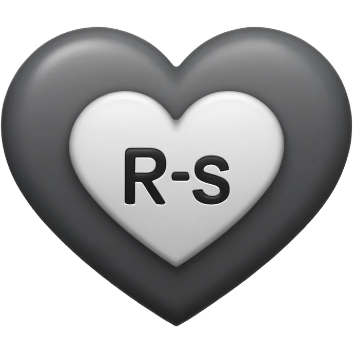 A heart in black nd grey with white mixed, with a word inside as 'RS' in Stylish font with colour white emoji
