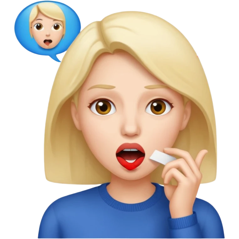 a woman is talking and English letters are coming out of her mouth emoji