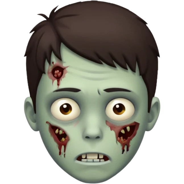 Boy zombie with dark brown hair going over forehead emoji