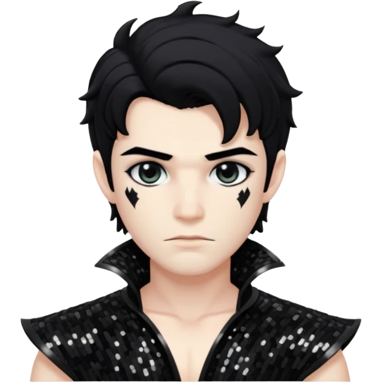 Cronus with black hair, black sequin outfit emoji