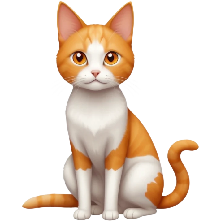 full body of tiny + skinny ginger and white cat with deep orange eyes and triangular shaped face emoji