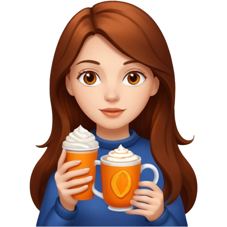white girl with brown long hair orange and a hot chocolate emoji