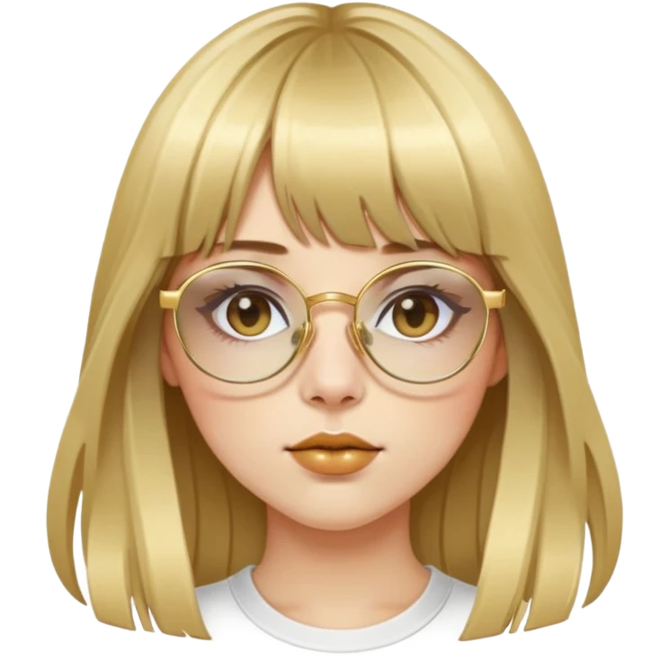 pretty girl with long layered hair and bangs with gold glasses and gold septum  emoji