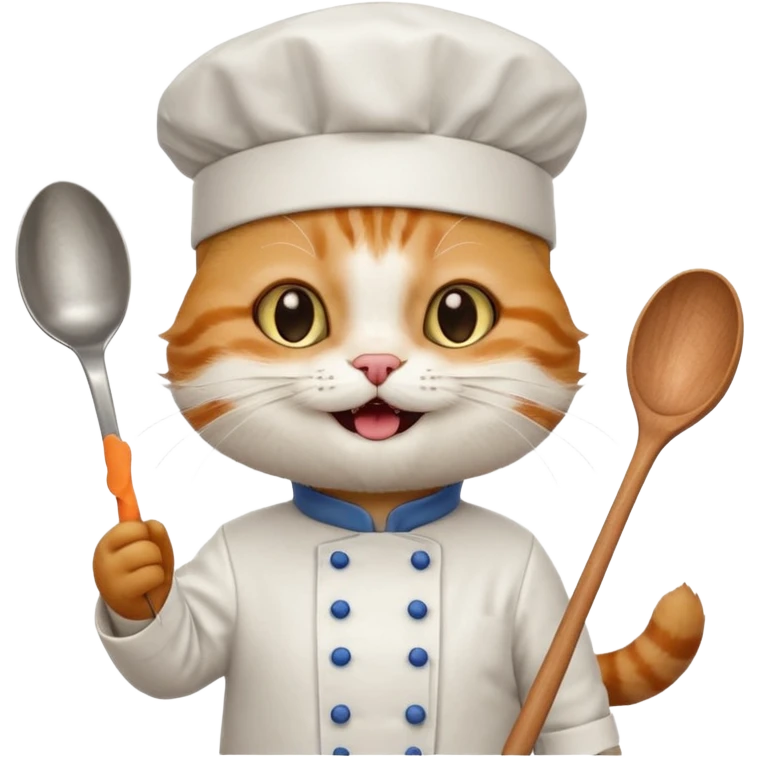 happy cat dressed as a chef holding a spoon joyful expression emoji
