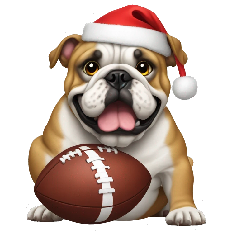 Bulldog holding football in a Santa hat  emoji