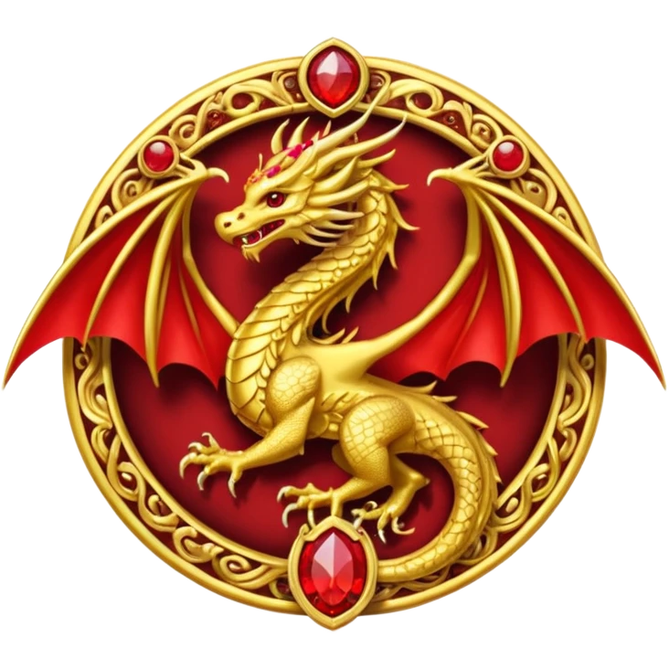 Golden Dragon with wings crest/brosch in a circle with red gems emoji