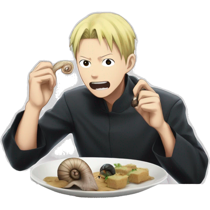yuji itadori from jujutsu kaisen eating a snail emoji