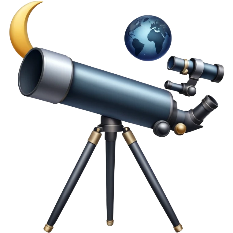 An icon featuring a telescope, stars, and a planet, symbolizing astronomy. The design includes a crescent moon, distant galaxies, and constellations, representing the study of space and celestial bodies. Transparent background highlights the exploration of the universe and cosmic phenomena. emoji