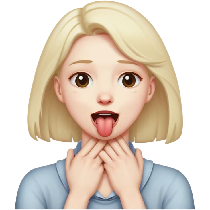 person with hands on neck crossed choking themselves with tongue out slightly happy  emoji