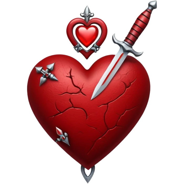 gothic style heart, deep red with silver dagger emoji