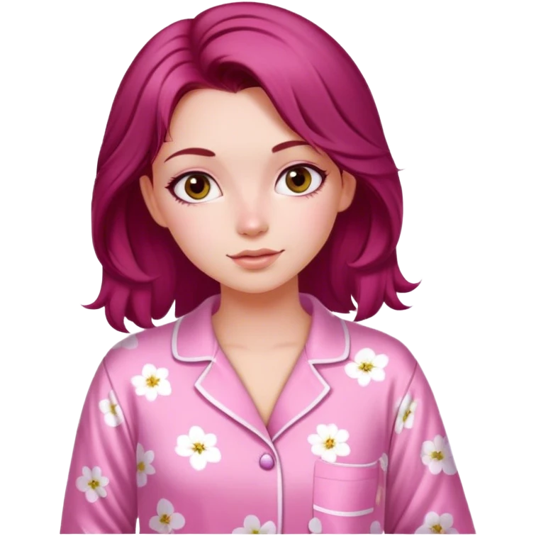 A beautiful, burgundy haired girl wearing pink pajamas emoji