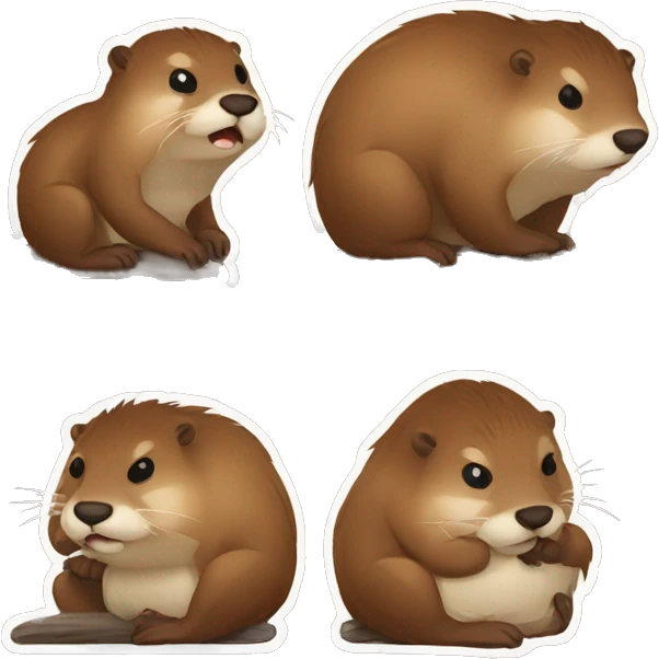 a set of stickers, a beaver animal, tired, emaciated emoji