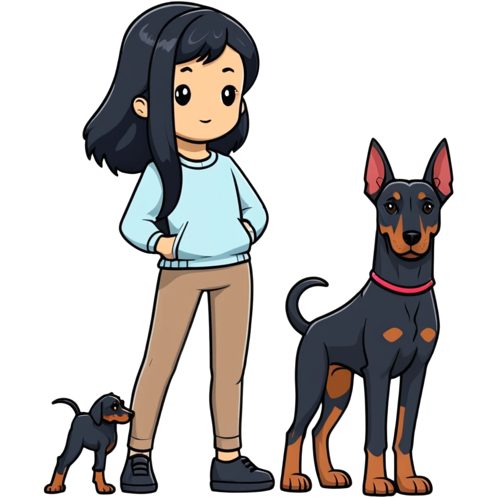 girl with long black hair and doberman dog emoji
