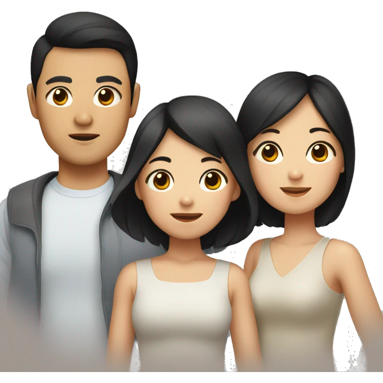 family of asian guy and girl with short dark hair and pug emoji