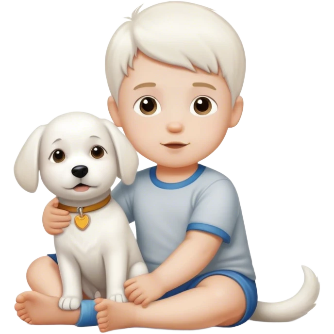 toddler boy with white dog emoji