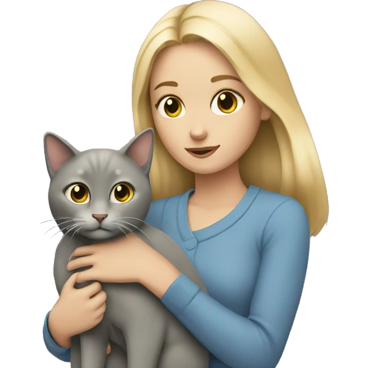 blonde girl holding a grey cat emoji