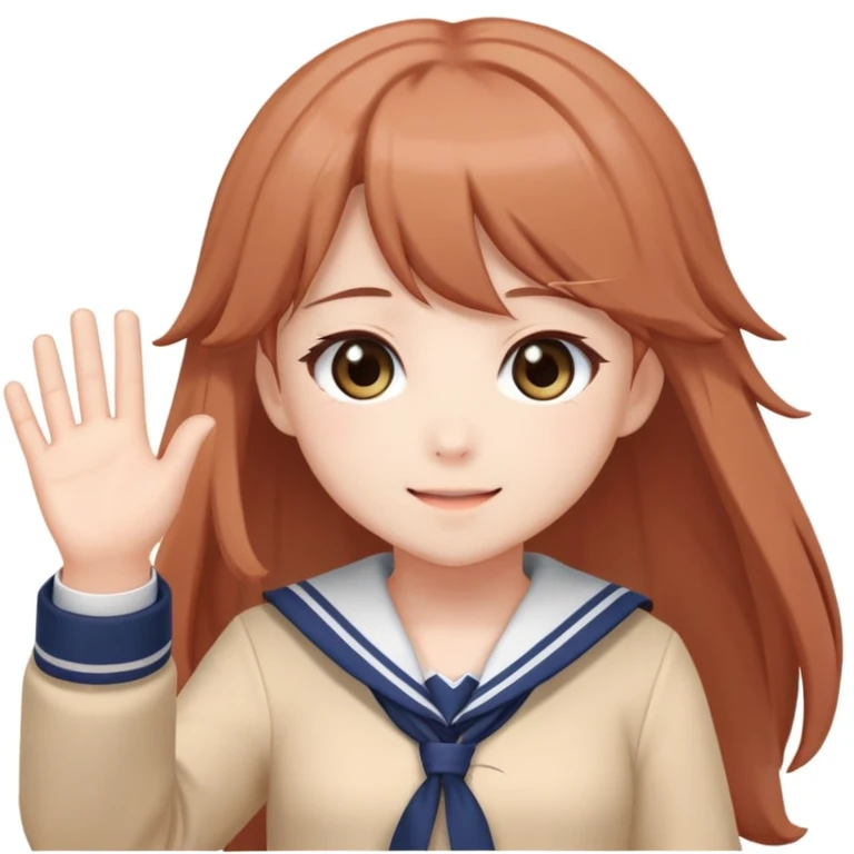 Monika from ddlc in her chibi form waving  emoji