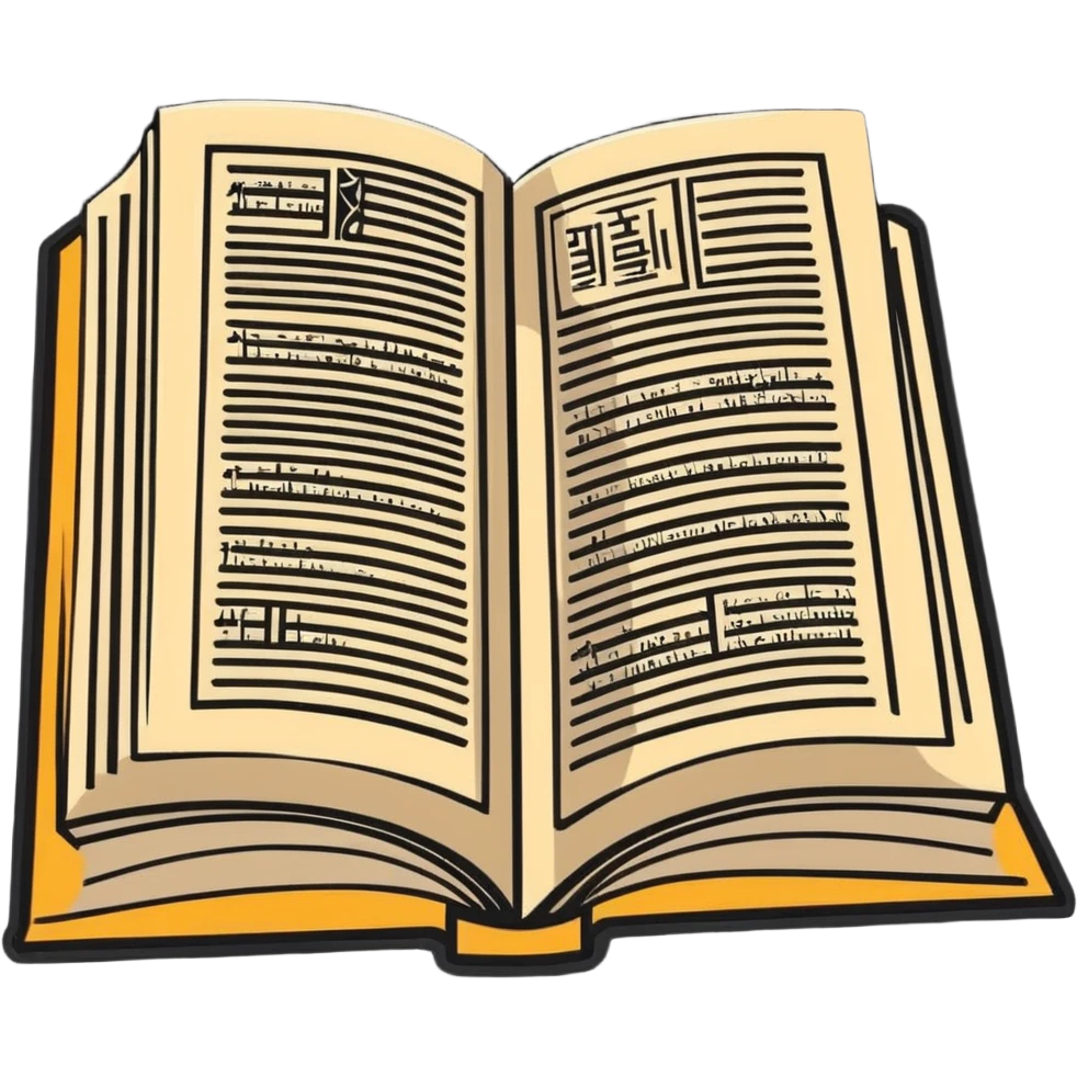Ancient manuscript with Babel translation dictionary emoji