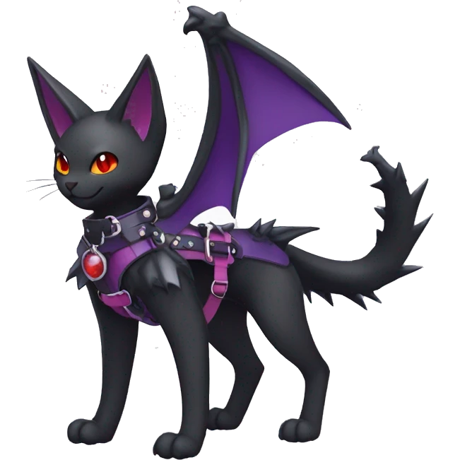 cool edgy cute pretty black punk red Purple ethereal fantasy nargacuga-bat-cat-Fakemon spiked collar harness full body emoji