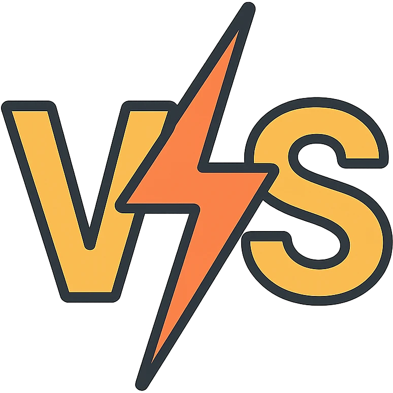 bold 'VS' in the center with a lightning bolt splitting the letters, modern icon style emoji