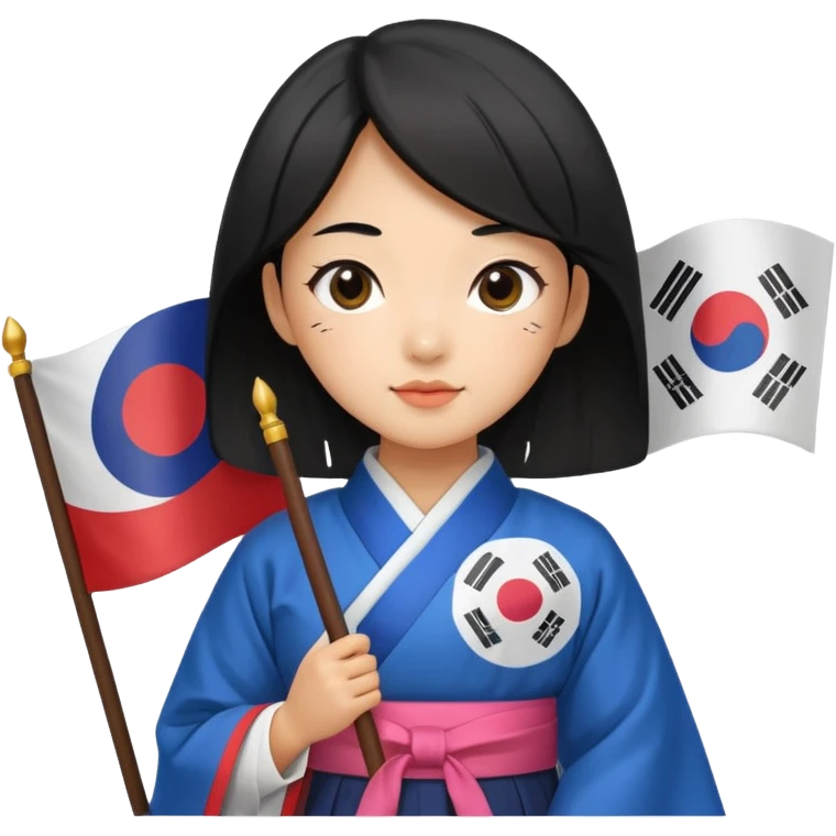 black hair girl with hanbok holding south korea flag emoji