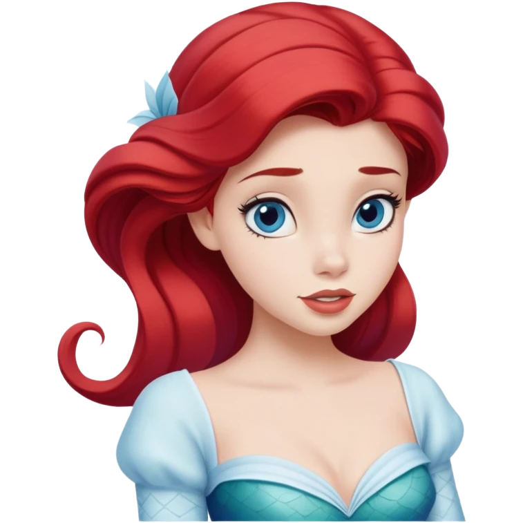 Disney human Ariel in white and blue outfit, exploring with curious expression emoji