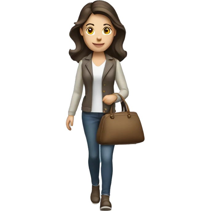 brunette caucasian woman dressed nice walking with a purse emoji
