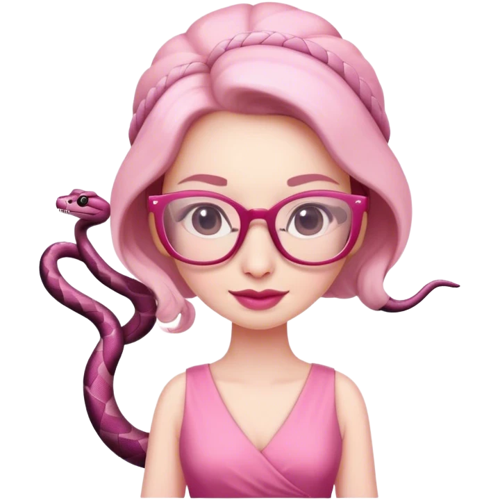 Snake wearing a pink dress and having glasses emoji