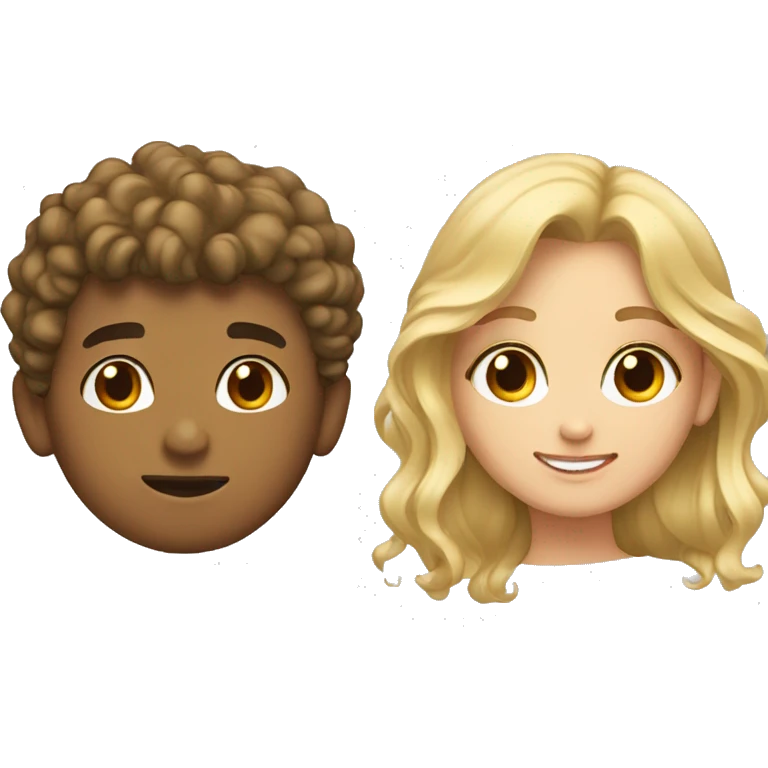 blonde girl kisin a boy with curly brown hair emoji